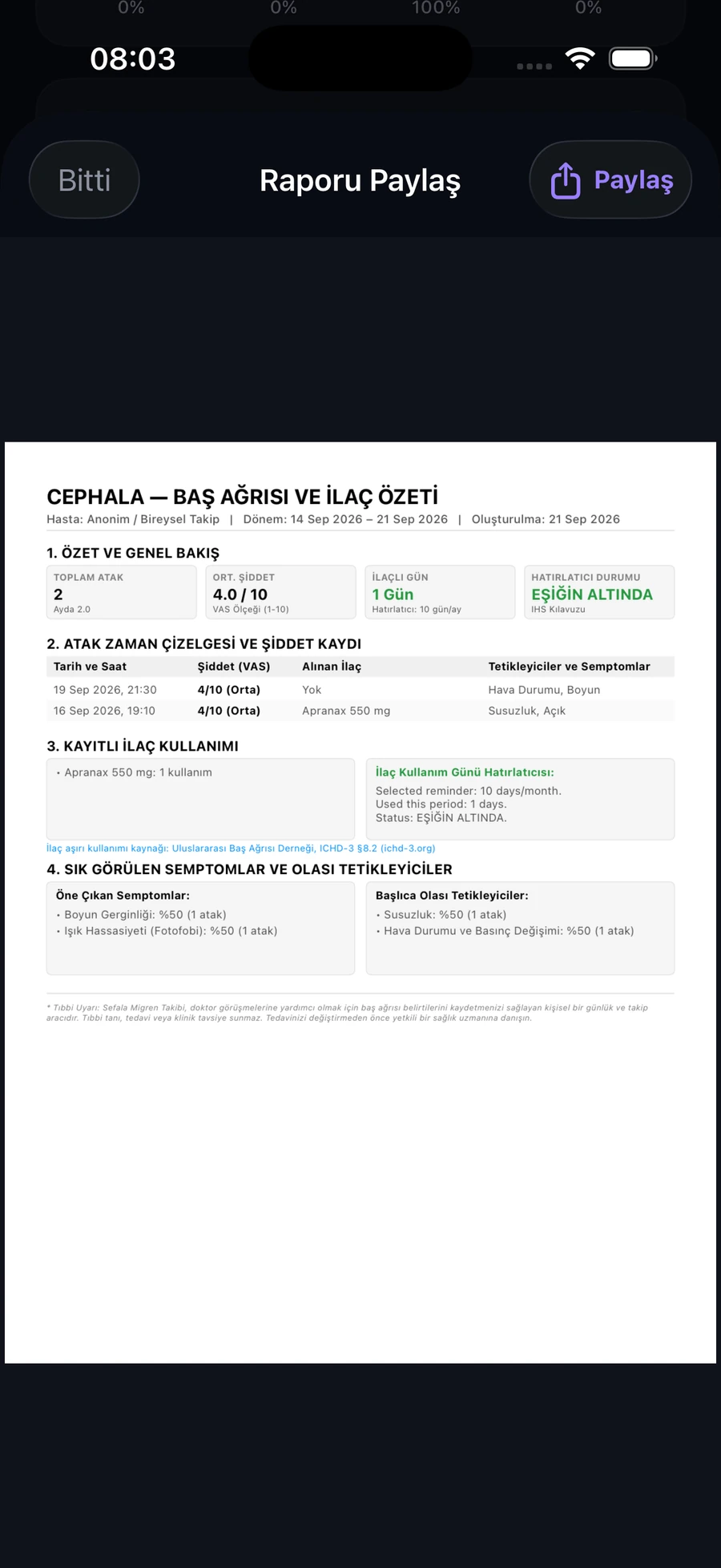 Paylaşılabilir doktor raporu