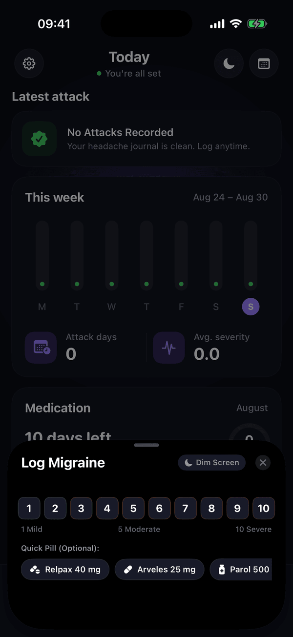 Cephala iOS App: 5-Second Quick Log Sheet